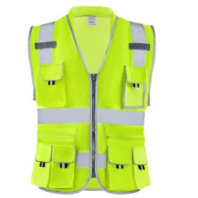 VEVOR Safety Vest, 10 Pockets Yellow Safety Vest, Hi Vis Zipper Front Safety Vest with Reflective Strips